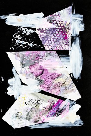Foto de Fondo abstracto, collage de arte multicolor. Diseño de patrón creativo para la tarjeta de invitación de impresión, postal. Cartel de dibujo, fondo de pantalla de colores. Colores púrpura, malva, lila - Imagen libre de derechos