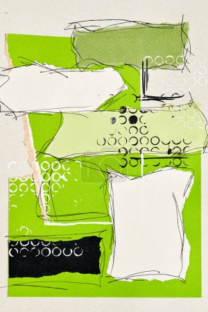 Photo for Abstract background, multicolor art collage. Creative pattern design for print invitation card, postcard. Drawing poster, colorful wallpaper. Green, black, white colors - Royalty Free Image