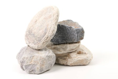 Photo for Set of sauna stones isolated on white background. Natural mineral rock - Royalty Free Image