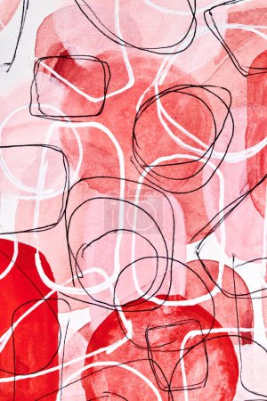 Foto de Fondo abstracto. Tinta acuarela collage de arte multicolor. manchas rojas, manchas y pinceladas de pintura acrílica sobre pape blanco - Imagen libre de derechos