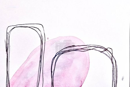 Foto de Fondo abstracto. Tinta acuarela collage de arte multicolor. Manchas rosadas, manchas y pinceladas de pintura acrílica sobre pape blanco - Imagen libre de derechos
