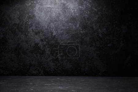 Photo for Black abstract textured background with stains and scratches. Wall and floor grunge style - Royalty Free Image