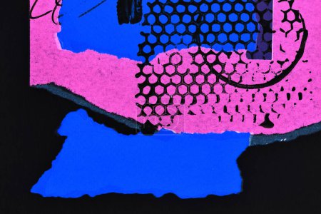 Foto de Fondo abstracto, collage de arte multicolor. Diseño de patrón creativo para la tarjeta de invitación de impresión, postal. Cartel de dibujo, fondo de pantalla de colores. Azul, negro, rosa colores - Imagen libre de derechos