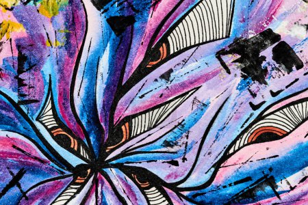 Foto de Fondo abstracto, collage de arte multicolor. Diseño de patrón creativo para la tarjeta de invitación de impresión, postal. Cartel de dibujo, fondo de pantalla de colores. Azul, púrpura, rosa, colores negros - Imagen libre de derechos