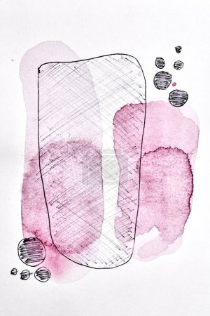 Photo for Abstract background. Watercolor ink multicolor art collage. Pink stains, blots and brush strokes of acrylic paint on white pape - Royalty Free Image