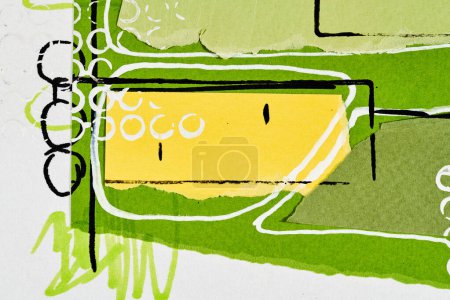 Foto de Fondo abstracto, collage de arte multicolor. Diseño de patrón creativo para la tarjeta de invitación de impresión, postal. Cartel de dibujo, fondo de pantalla de colores. Verde, amarillo, blanco colores - Imagen libre de derechos