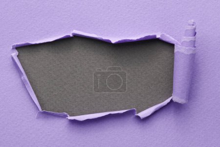 Photo for Frame of ripped paper with torn edges. Window for text with copy space lilac grey colors, shreds of notebook pages. Abstract backgroun - Royalty Free Image