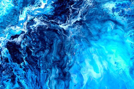 Photo for Creative colorful textured backdrop, fluid art. Abstract blue ocean, acrylic print background, motion pigment, paint explosio - Royalty Free Image