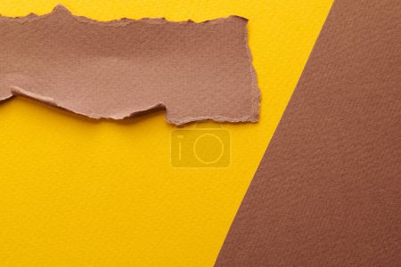 Photo for Art collage of pieces of ripped paper with torn edges. Sticky notes collection yellow brown colors, shreds of notebook pages. Abstract backgroun - Royalty Free Image