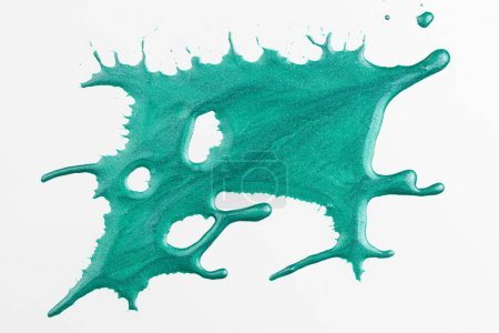 Photo for Acrylic paint blot, chaotic brushstroke, spot flowing on white paper background. Creative green color backdrop, fluid ar - Royalty Free Image