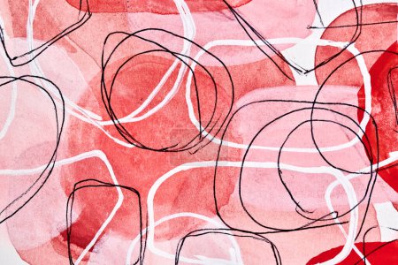Foto de Fondo abstracto. Tinta acuarela collage de arte multicolor. manchas rojas, manchas y pinceladas de pintura acrílica sobre pape blanco - Imagen libre de derechos