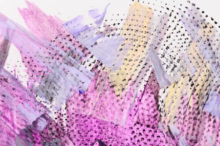 Photo for Abstract purple background. Multi-color brush strokes and paint spots on white paper, bright contrasting backgroun - Royalty Free Image