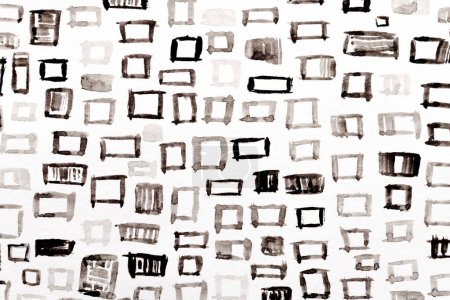 Foto de Fondo abstracto. Cuadrados y rectángulos negros pintan sobre papel blanco, fondo gráfico en contraste - Imagen libre de derechos