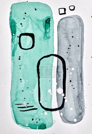 Foto de Fondo abstracto. Tinta acuarela collage de arte multicolor. manchas verdes, manchas y pinceladas de pintura acrílica sobre pape blanco - Imagen libre de derechos