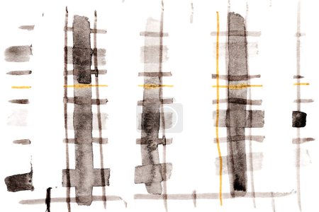 Photo for Abstract background. Black and yellow straight and curved lines of paint on white paper, bright contrasting backdrop - Royalty Free Image