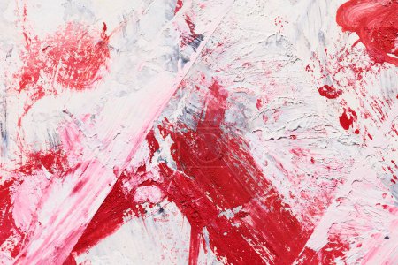 Photo for Abstract red background. Chaotic brush strokes and paint spots on white paper, bright contrasting background - Royalty Free Image