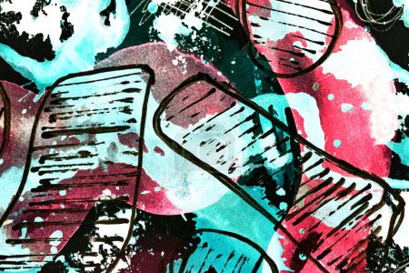 Foto de Fondo abstracto multicolor. Colorido patrón de manchas y manchas de tinta acrílica, impresión de papel pintado, arte fluido. Fondo creativo, pinceladas caóticas - Imagen libre de derechos