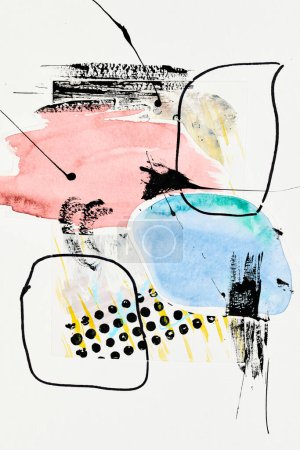 Foto de Fondo abstracto. Tinta acuarela collage de arte multicolor. Coloridas manchas, manchas y pinceladas de pintura acrílica sobre papel blanco - Imagen libre de derechos