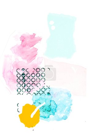 Foto de Fondo abstracto, collage de arte multicolor. Diseño de patrón creativo para la tarjeta de invitación de impresión, postal. Cartel de dibujo, fondo de pantalla de colores. Amarillo, blanco, rosa, azul - Imagen libre de derechos