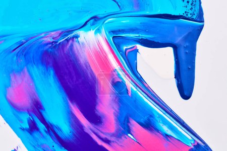 Photo for Acrylic multicolor paint blot, chaotic brushstroke, spot flowing on white paper background. Creative blue color backdrop, fluid ar - Royalty Free Image