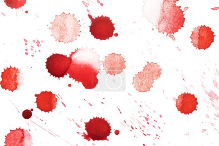 Téléchargez les photos : Fond rouge abstrait. Taches et taches de sang ou de vin sur papier blanc - en image libre de droit