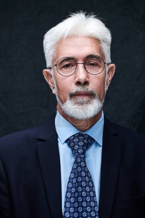 Téléchargez les photos : Portrait d'homme d'affaires mature confiant au visage sérieux et aux cheveux gris isolés sur fond de studio. Beau 60 ans, patron à Sui - en image libre de droit