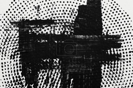 Foto de Fondo abstracto. Puntos negros y manchas de pintura sobre papel blanco, fondo gráfico en contraste - Imagen libre de derechos