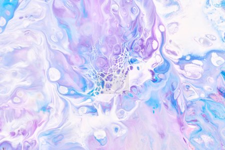 Photo for Exclusive beautiful pattern, abstract fluid art background. Flow of blending purple lilac blue paints mixing together. Blots and streaks of ink texture for print and desig - Royalty Free Image