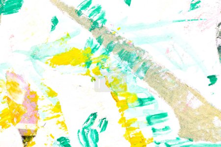 Foto de Fondo amarillo verde abstracto. Pinceladas multicolores y manchas de pintura sobre papel blanco, fondo contrastante brillante - Imagen libre de derechos