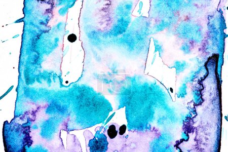 Foto de Fondo azul púrpura abstracto. Pinceladas multicolores y manchas de pintura sobre papel blanco, fondo contrastante brillante - Imagen libre de derechos
