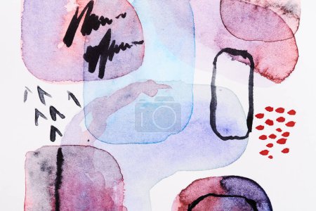 Photo for Abstract background. Watercolor ink multicolor art collage. Colorful stains, blots and brush strokes of acrylic paint on white pape - Royalty Free Image