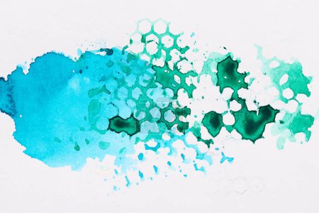 Foto de Fondo verde azul abstracto. Pinceladas multicolores y manchas de pintura sobre papel, fondo contrastante brillante, impresión celular en panal - Imagen libre de derechos