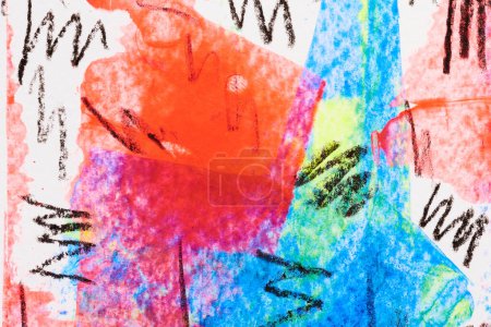 Photo for Abstract background, multicolor bright art collage. Pattern design for print invitation card, postcard. Drawing with wax crayons poster, colorful wallpaper, children's picture - Royalty Free Image