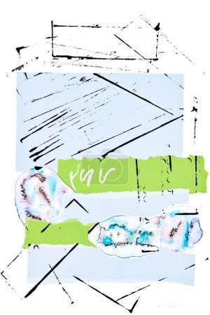 Foto de Fondo abstracto, collage de arte multicolor. Diseño de patrón creativo para la tarjeta de invitación de impresión, postal. Cartel de dibujo, fondo de pantalla de colores. Azul, blanco, colores verdes - Imagen libre de derechos