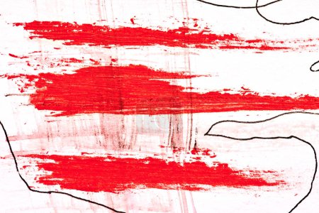 Foto de Fondo rojo abstracto. Pinceladas caóticas y manchas de pintura sobre papel blanco, fondo contrastante brillante - Imagen libre de derechos
