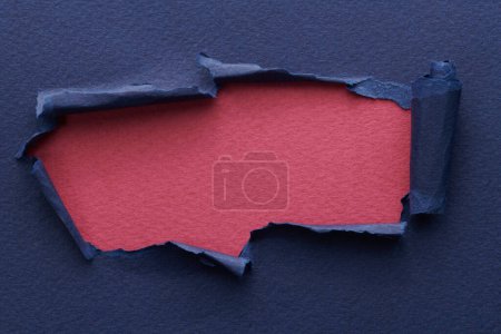 Photo for Frame of ripped paper with torn edges. Window for text with copy space red burgundy blue colors, shreds of notebook pages. Abstract backgroun - Royalty Free Image
