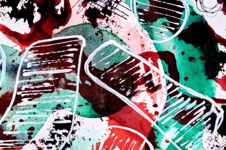 Foto de Fondo abstracto. Tinta acuarela collage de arte multicolor. Coloridas manchas, manchas y pinceladas de pintura acrílica sobre pape blanco - Imagen libre de derechos