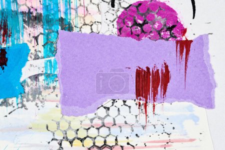 Photo for Abstract background, multicolor art collage. Creative pattern design for print invitation card, postcard. Drawing poster, colorful wallpaper. Blue, white, purple, black colors - Royalty Free Image