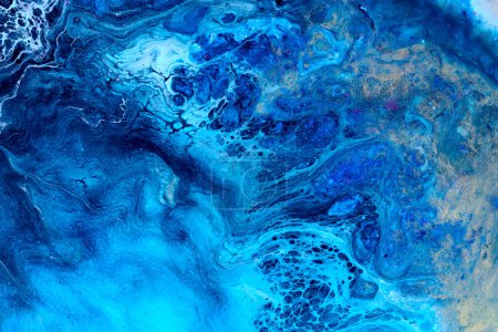 Foto de Fondo colorido creativo texturizado, arte fluido. Océano azul abstracto, fondo acrílico de la impresión, pigmento del movimiento, explosio de la pintura - Imagen libre de derechos