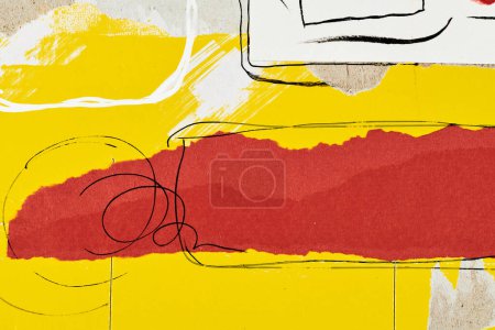 Foto de Fondo abstracto, collage de arte multicolor. Diseño de patrón creativo para la tarjeta de invitación de impresión, postal. Cartel de dibujo, fondo de pantalla de colores. Colores negro, rojo, amarillo - Imagen libre de derechos