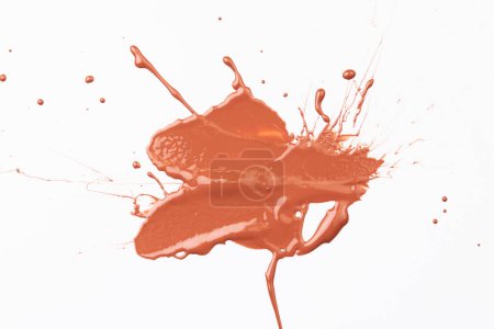 Photo for Acrylic paint blot, chaotic brushstroke, spot flowing on white paper background. Creative brown color backdrop, fluid ar - Royalty Free Image