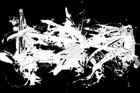 Foto de Fondo abstracto en blanco y negro. Colorido patrón de manchas y manchas de tinta acrílica, impresión de papel pintado, arte fluido. Fondo creativo, pinceladas caóticas - Imagen libre de derechos