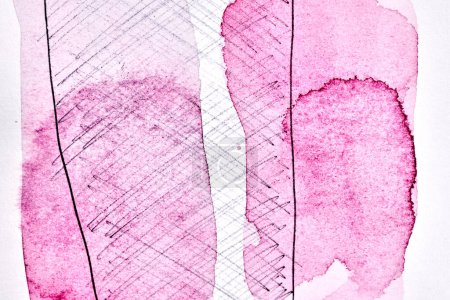 Foto de Fondo abstracto. Tinta acuarela collage de arte multicolor. Manchas rosadas, manchas y pinceladas de pintura acrílica sobre pape blanco - Imagen libre de derechos