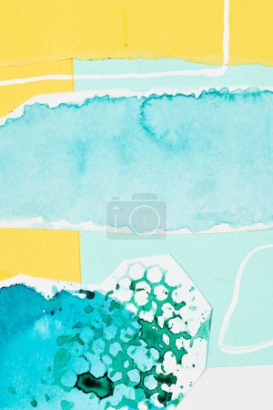 Photo for Abstract background, multicolor art collage. Creative pattern design for print invitation card, postcard. Drawing poster, colorful wallpaper. Blue, white, yellow colors - Royalty Free Image