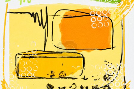 Foto de Fondo abstracto, collage de arte multicolor. Diseño de patrón creativo para la tarjeta de invitación de impresión, postal. Cartel de dibujo, fondo de pantalla de colores. Amarillo, blanco, negro colores contrastantes - Imagen libre de derechos