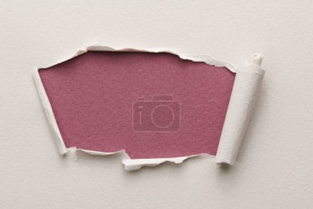 Photo for Frame of ripped paper with torn edges. Window for text with copy space red burgundy white colors, shreds of notebook pages. Abstract backgroun - Royalty Free Image