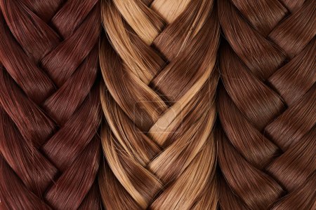 Photo for Natural looking shiny hair braided in pigtail of different colors closeup background - Royalty Free Image