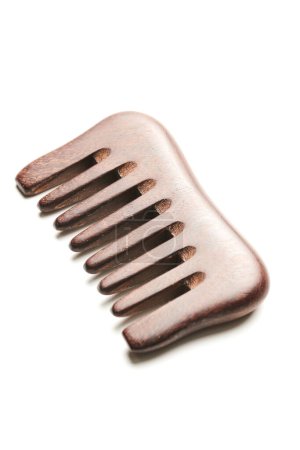 Photo for Brown wooden comb isolated on white background, eco-friendly hairbrush - Royalty Free Image