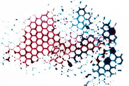 Photo for Multicolor abstract background, watercolor paint honeycomb pattern on white paper, drawing poster - Royalty Free Image