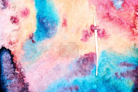 Photo for Multicolor abstract background, watercolor paint blots, lines and brush strokes on white paper, bright contrasting ink, drawing poster - Royalty Free Image